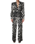 Black White Viscose Zebra Print Jumpsuit