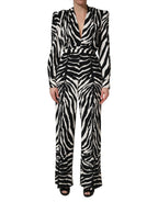 Black White Viscose Zebra Print Jumpsuit