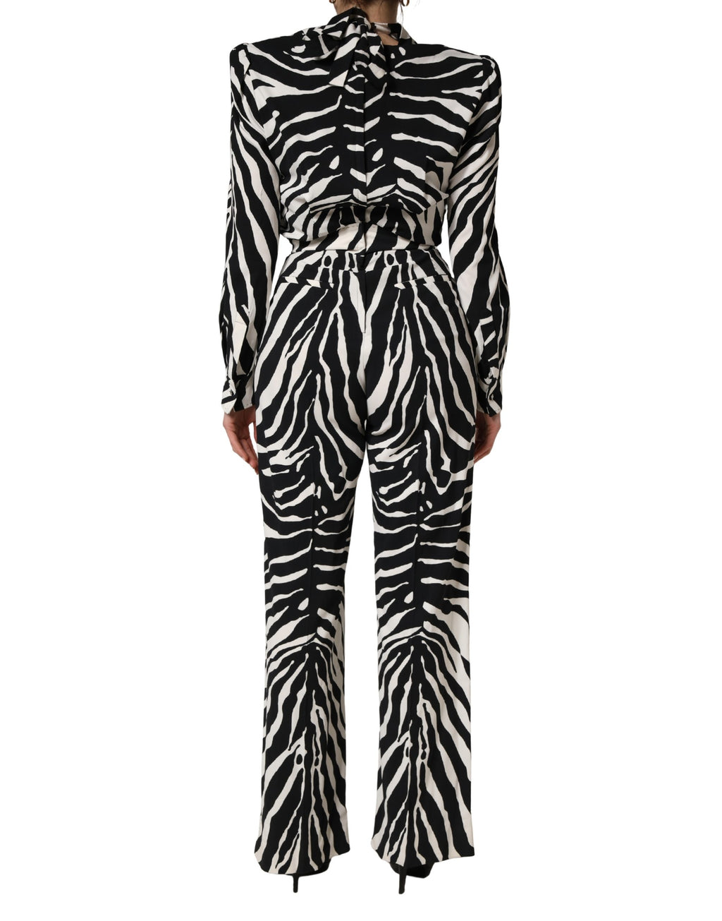 Black White Viscose Zebra Print Jumpsuit