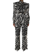 Black White Viscose Zebra Print Jumpsuit