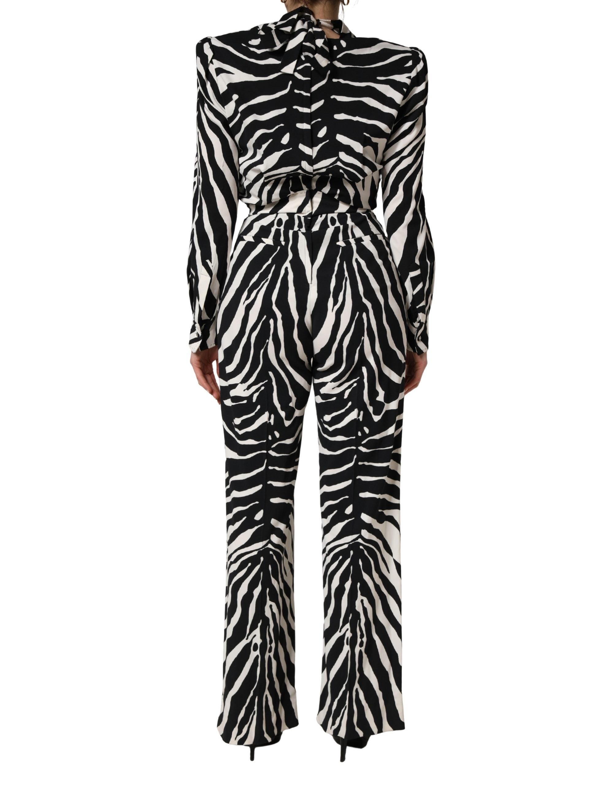 Black White Viscose Zebra Print Jumpsuit