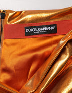 Metallic Orange Ruched Lame Bodycon Mini Skirt