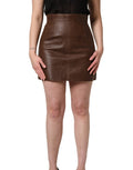 Brown Leather High Waist Bodycon Mini Skirt