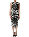 Schwarz-weißes Zebra Cady Wadenlanges Kleid