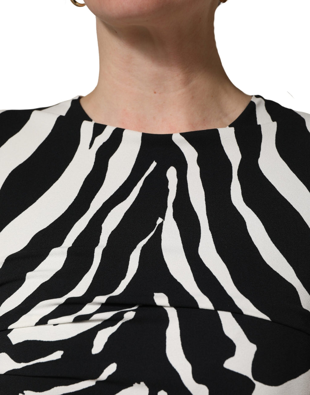Schwarz-weißes Zebra Cady Wadenlanges Kleid