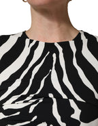 Schwarz-weißes Zebra Cady Wadenlanges Kleid
