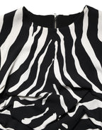 Schwarz-weißes Zebra Cady Wadenlanges Kleid