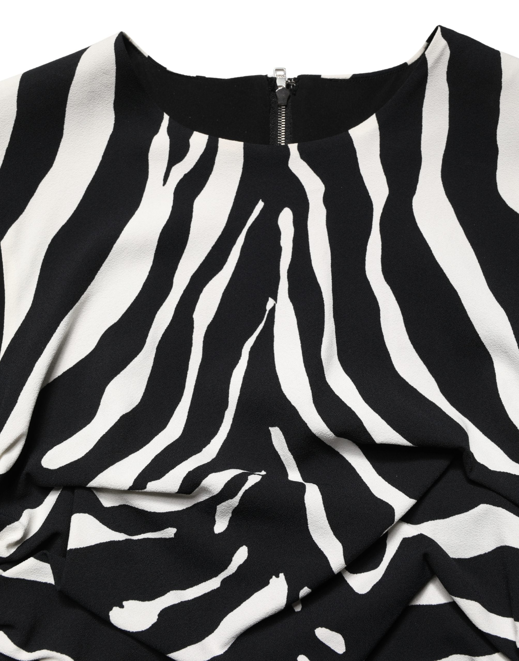 Schwarz-weißes Zebra Cady Wadenlanges Kleid