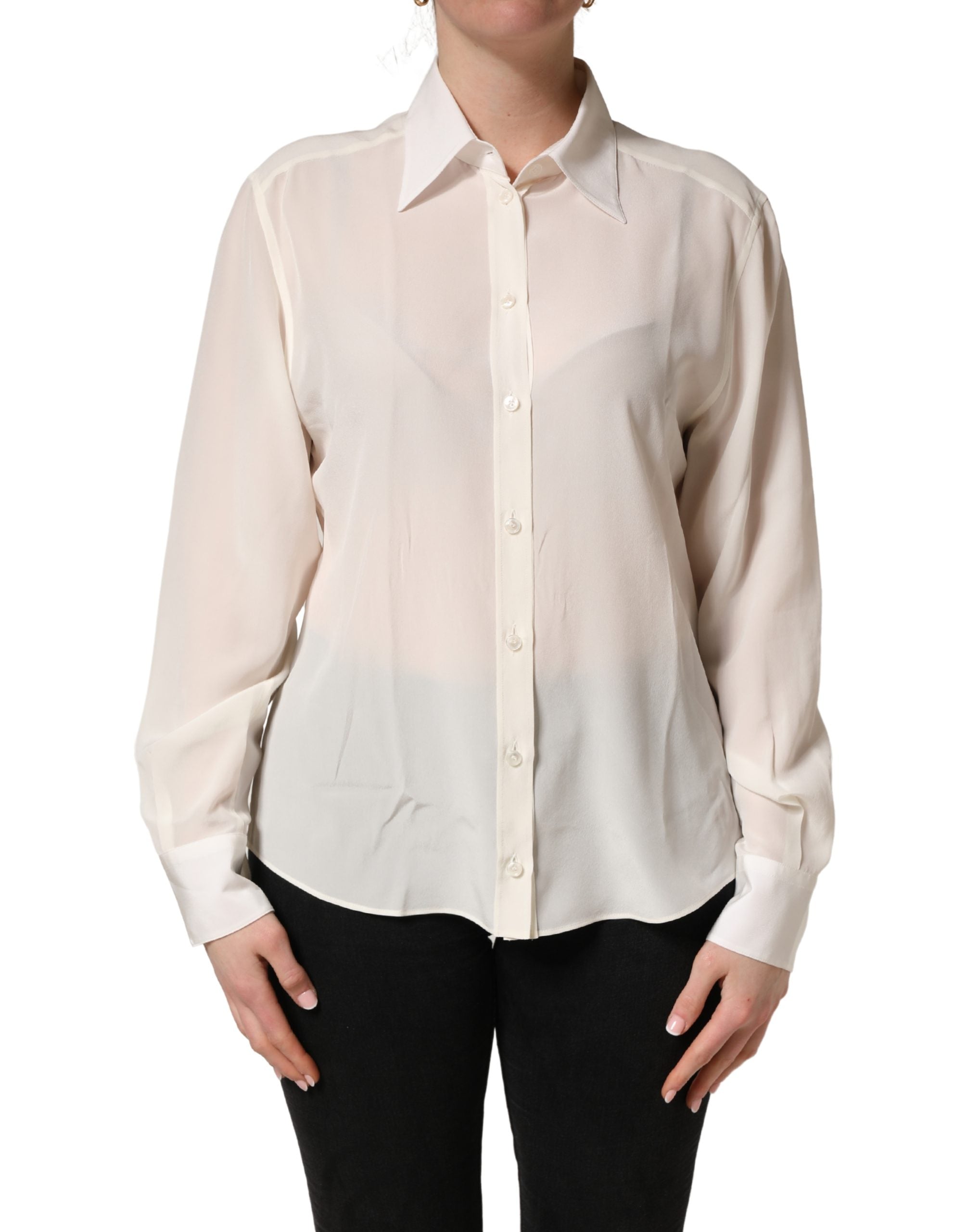 Off-White Bluse mit Kragen und langen Ärmeln