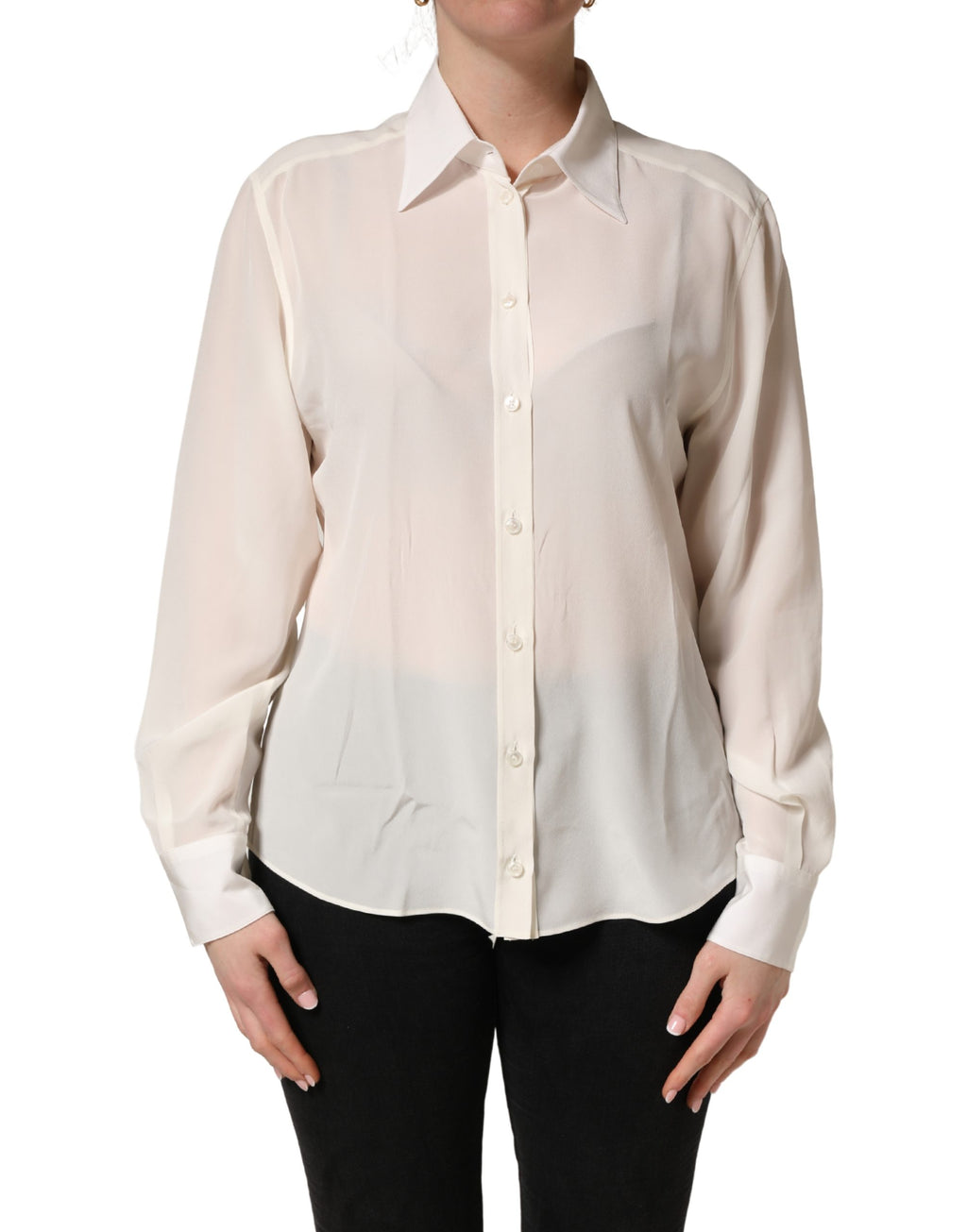 Off-White Bluse mit Kragen und langen Ärmeln