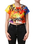 Mehrfarbiges Graffiti-Kristall-Crop-Jersey-Top