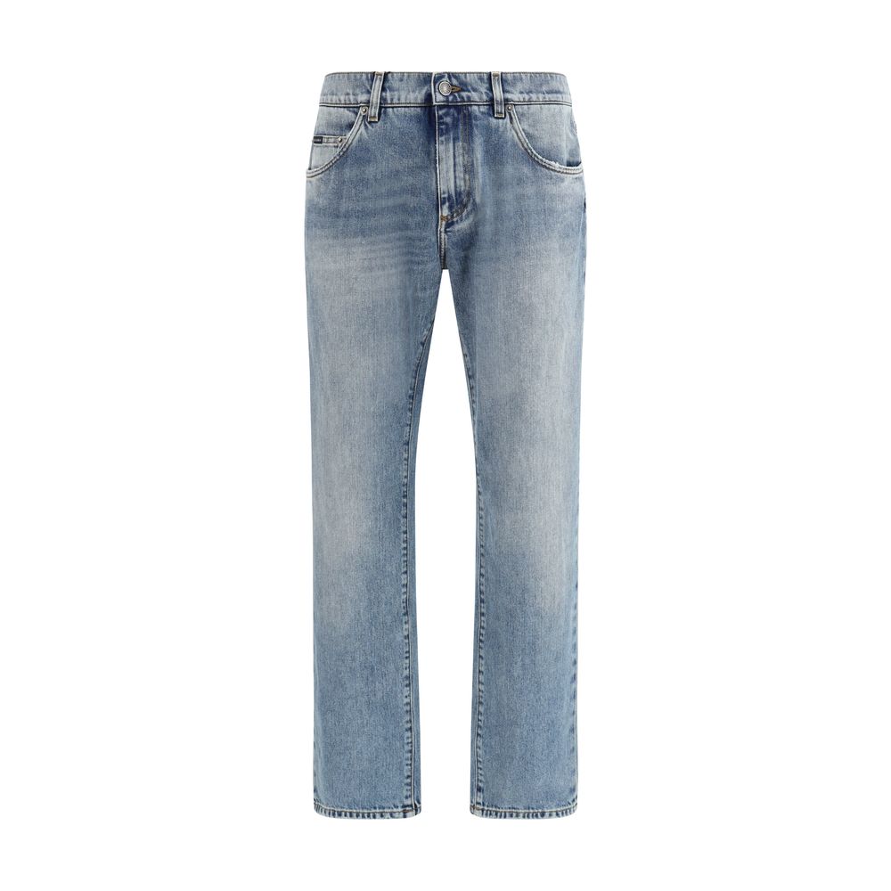 Blue Cotton Straight-Leg Jeans
