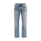 Blue Cotton Straight-Leg Jeans
