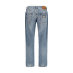 Blue Cotton Straight-Leg Jeans
