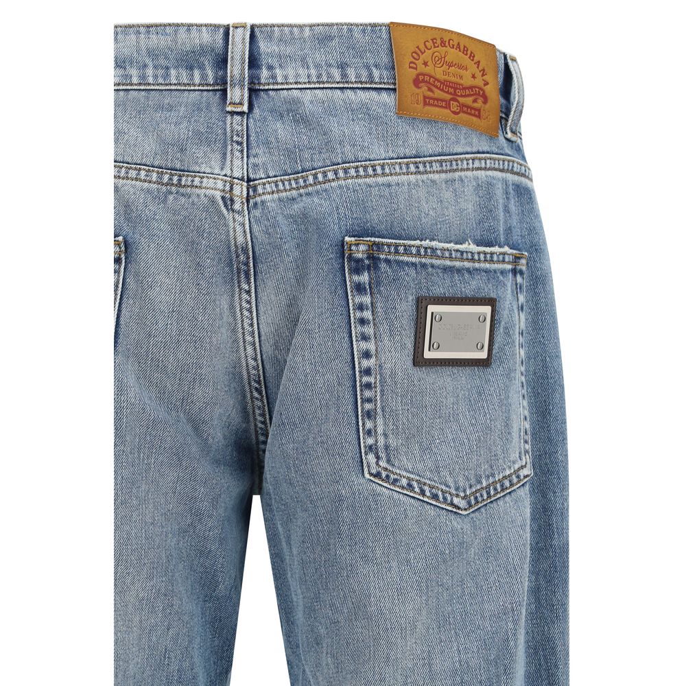 Blue Cotton Straight-Leg Jeans
