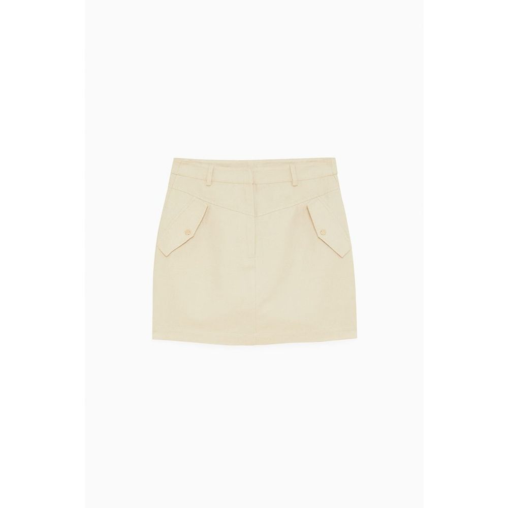 Beige Cotton Mini Skirt