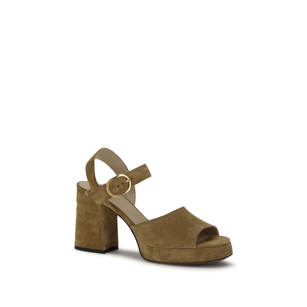 Beige Kalbsleder Plateau-Sandalen
