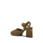 Beige Kalbsleder Plateau-Sandalen