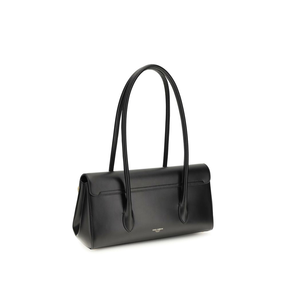 Schultertasche aus schwarzem Kalbsleder (Bos Taurus)
