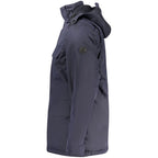 Blue Polyester Men's Parka Jacket