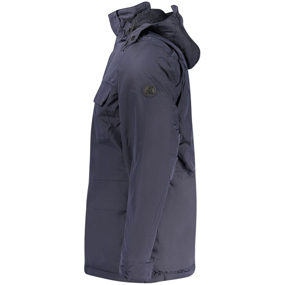 Blue Polyester Men's Parka Jacket