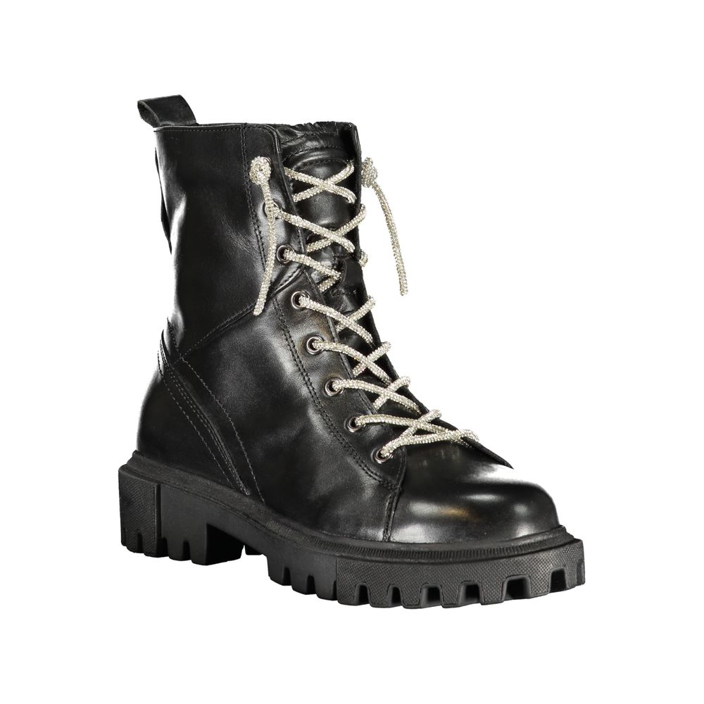 Damen-Stiefelette aus schwarzem Leder