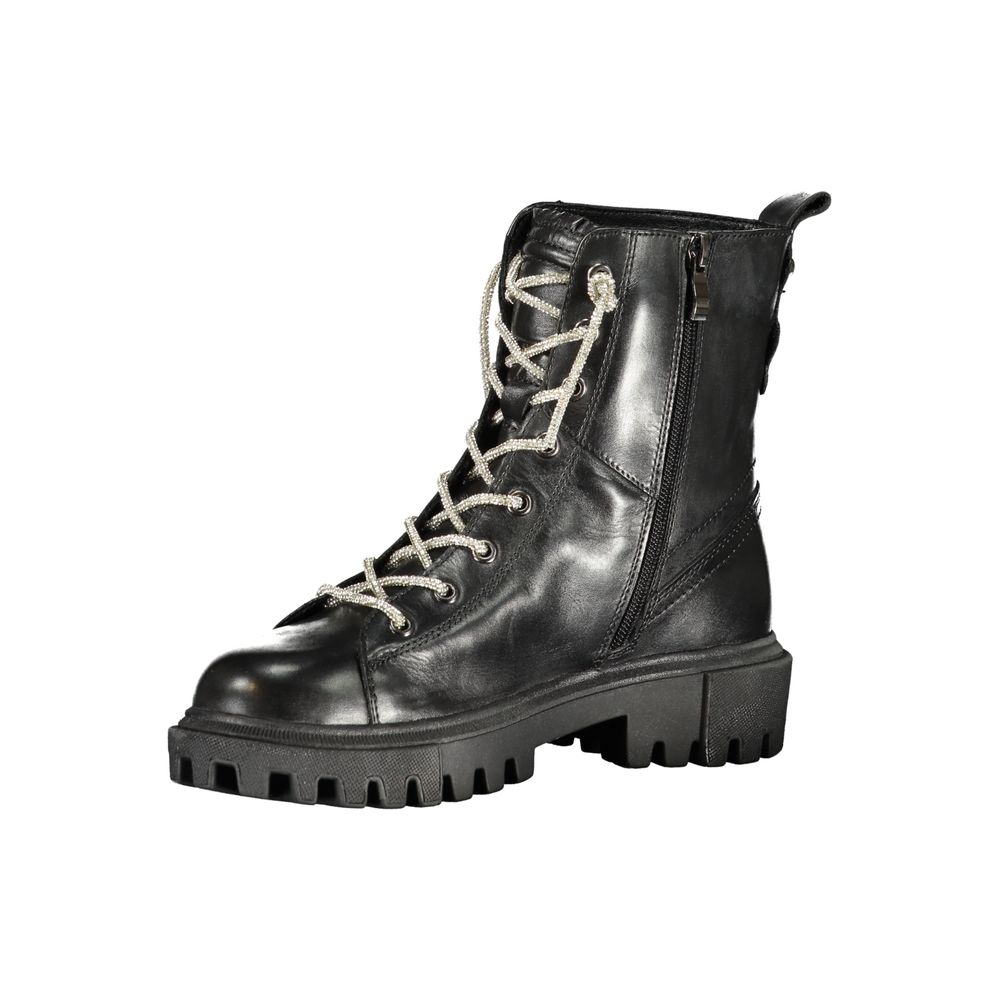 Damen-Stiefelette aus schwarzem Leder