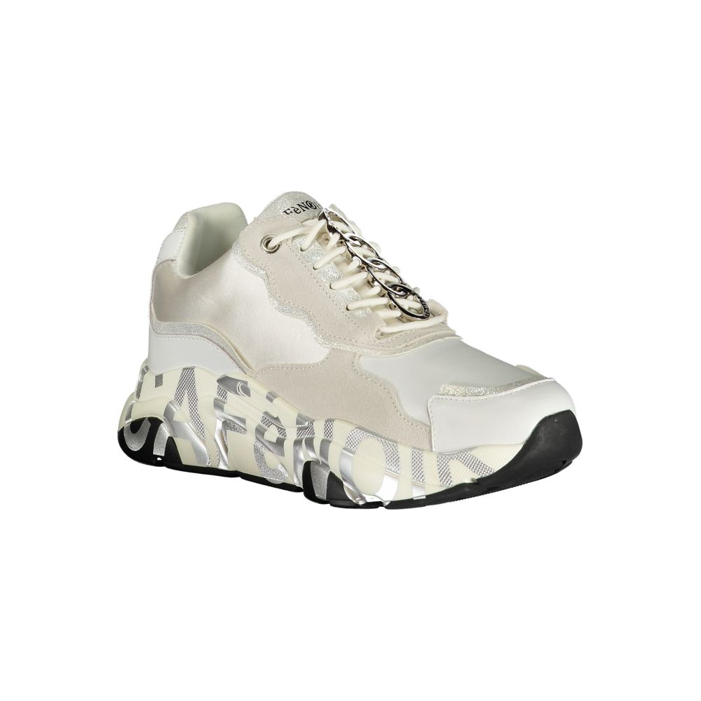White Polyurethane Women Sneaker