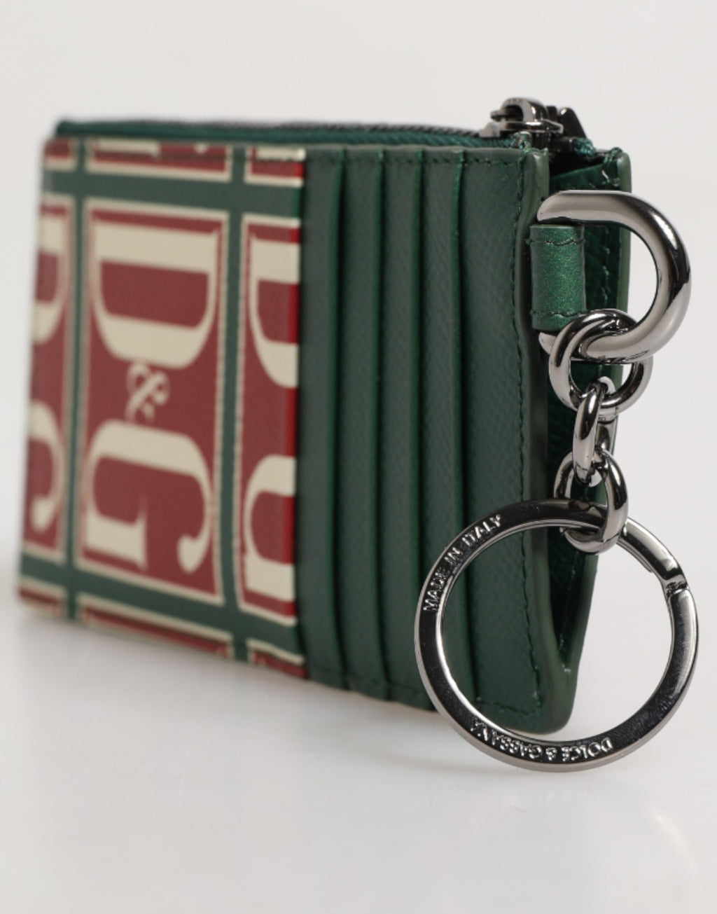 Geldbörse aus grünem Kalbsleder mit Logoprint-Monogramm und Kartenhalter