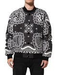 Schwarze Bomberjacke für Herren mit weißem Bandana-Print