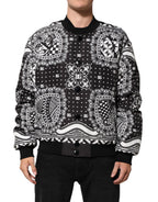 Schwarze Bomberjacke für Herren mit weißem Bandana-Print