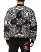Schwarze Bomberjacke für Herren mit weißem Bandana-Print