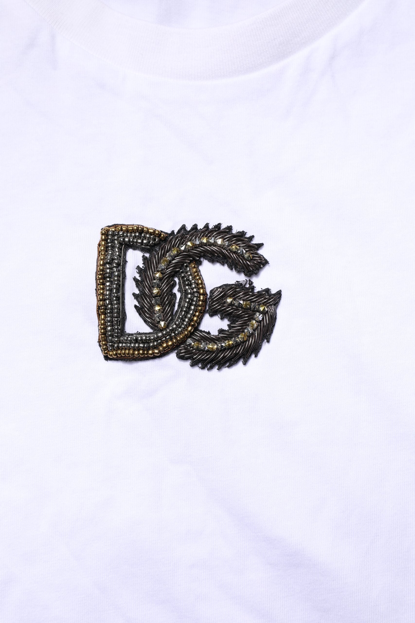 T-Shirt für Herren aus weißer Baumwolle mit DG-Logo-Stickerei