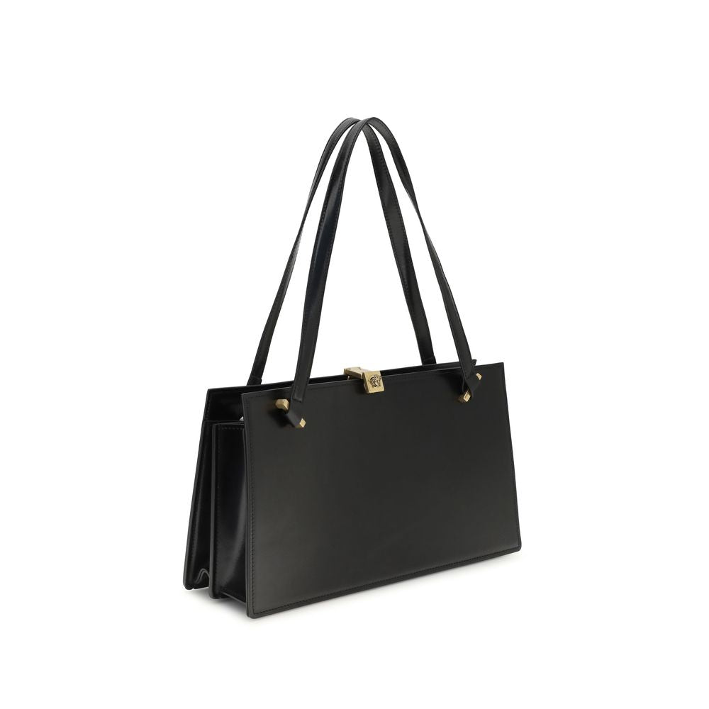 Schultertasche aus schwarzem Kalbsleder