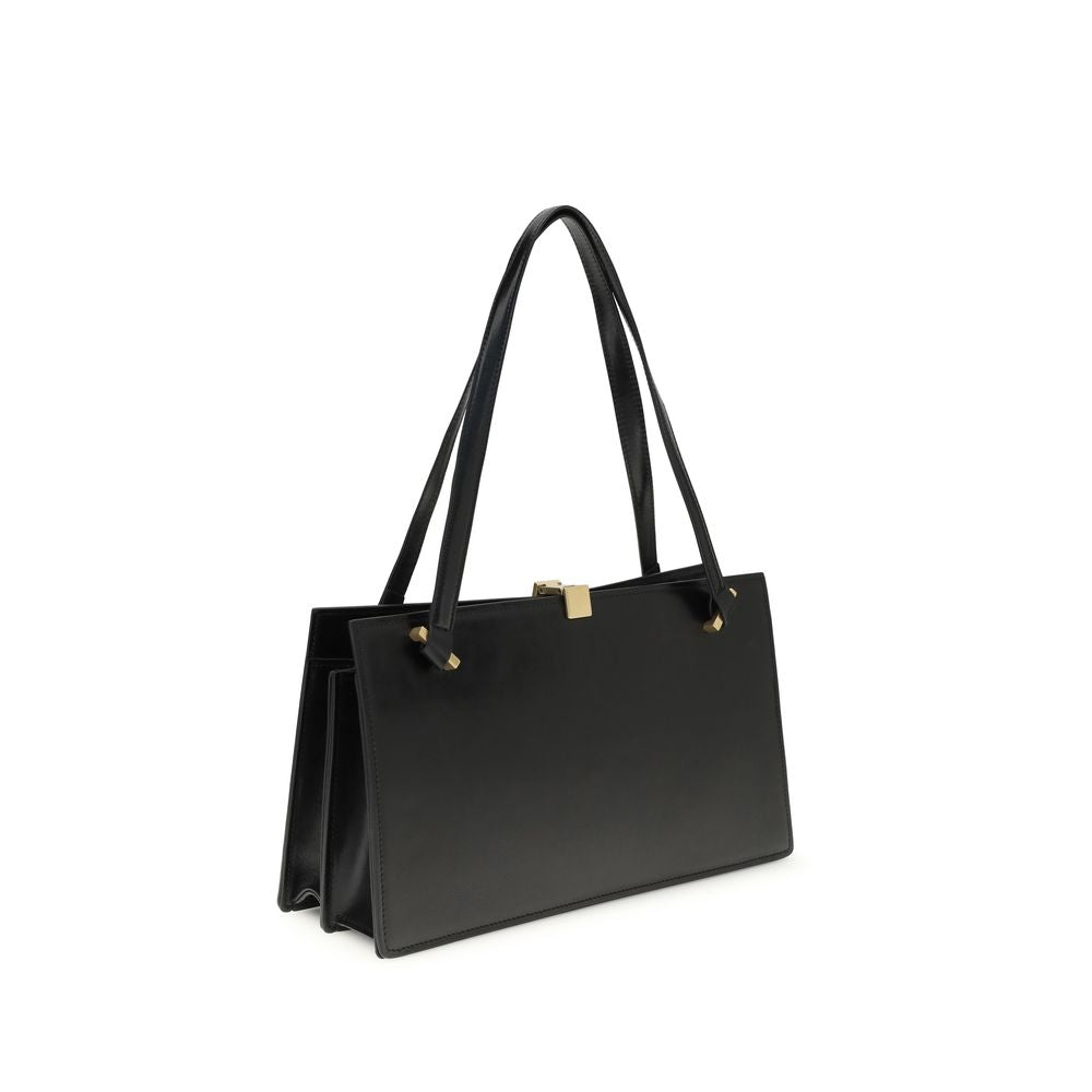 Schultertasche aus schwarzem Kalbsleder