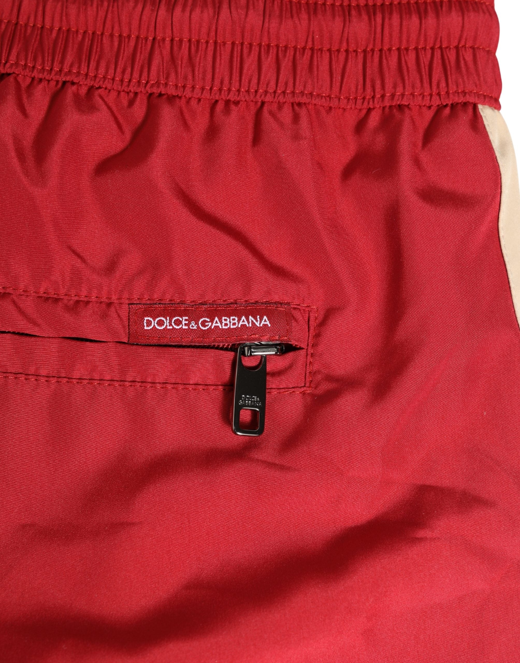 Red Polyester Men Drawstring Shorts Swimwear