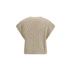 Beiger ärmelloser Pullover aus Seide