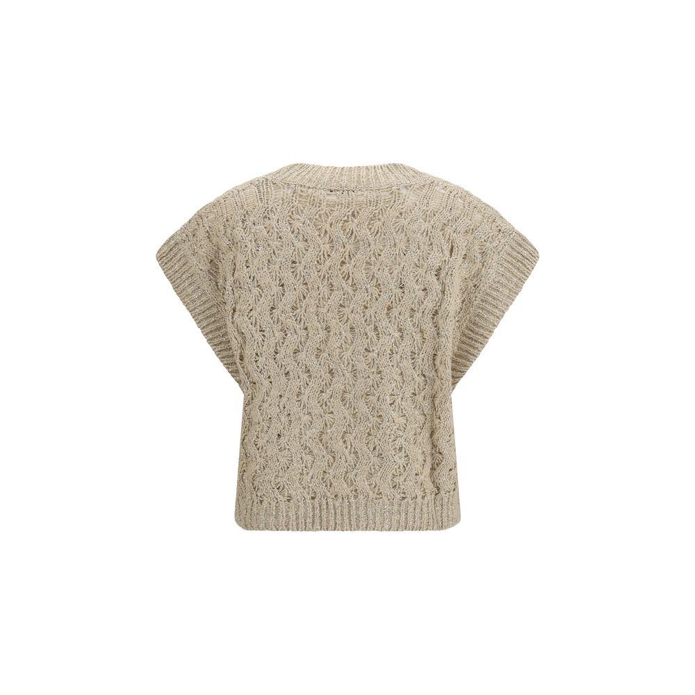 Beiger ärmelloser Pullover aus Seide
