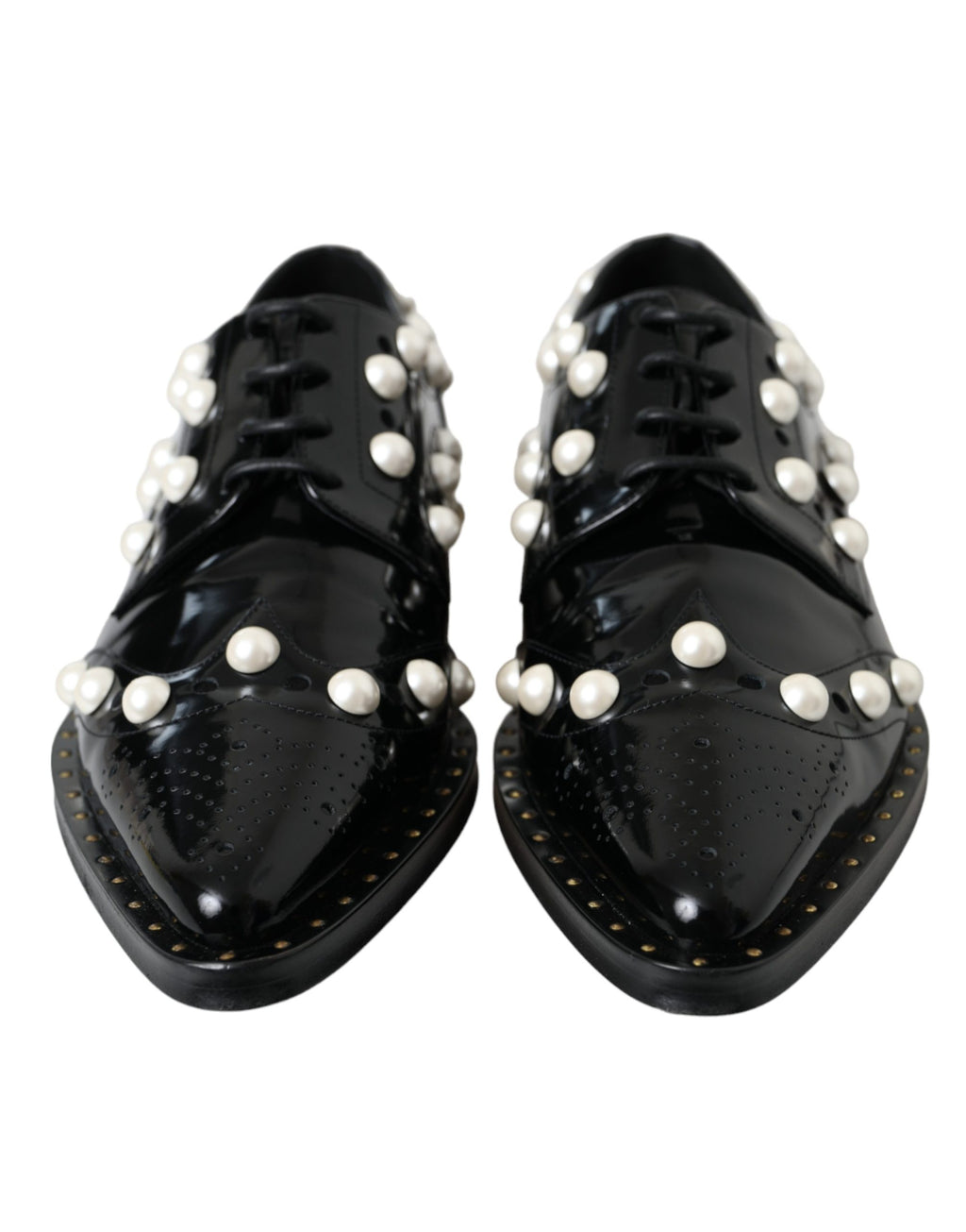 Schwarze Leder-Kunstperlen-Kleiderschuhe