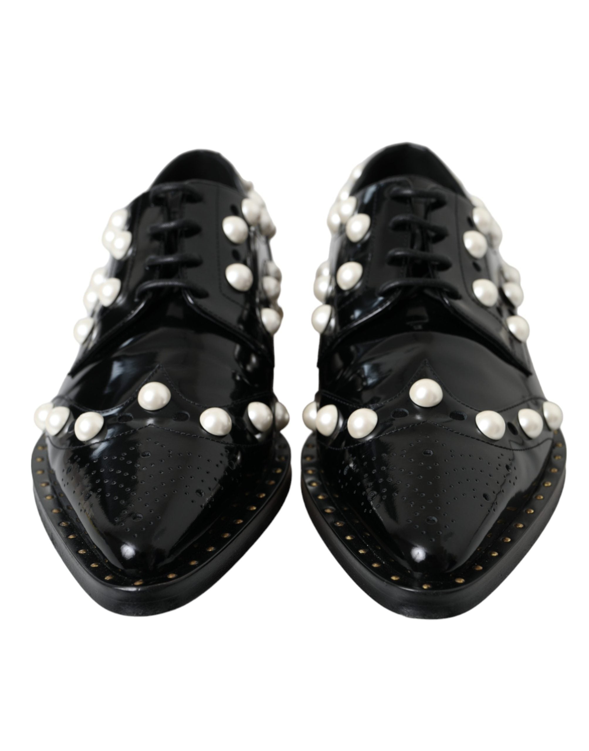 Schwarze Leder-Kunstperlen-Kleiderschuhe
