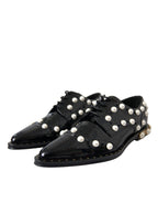 Schwarze Leder-Kunstperlen-Kleiderschuhe