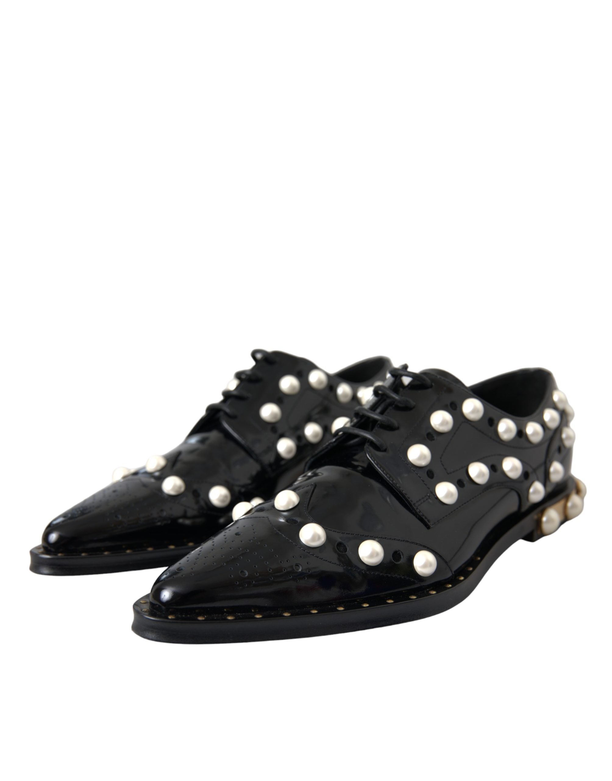 Schwarze Leder-Kunstperlen-Kleiderschuhe