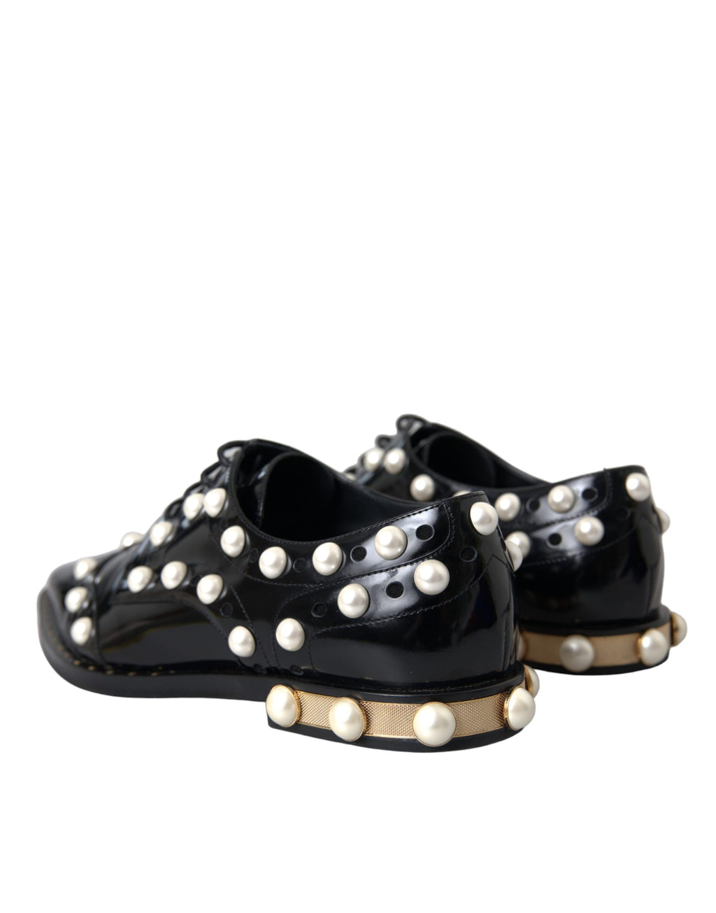 Schwarze Leder-Kunstperlen-Kleiderschuhe