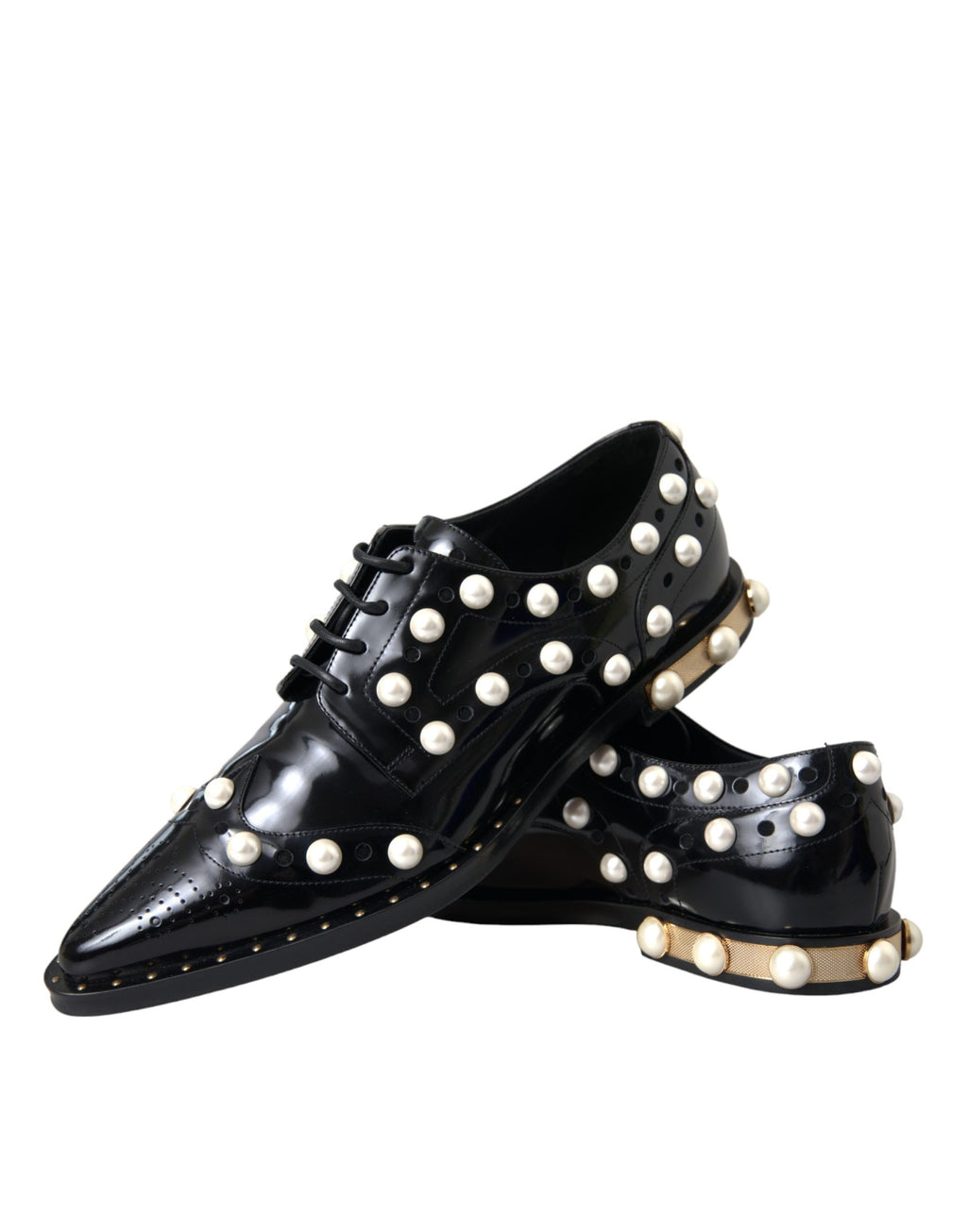 Schwarze Leder-Kunstperlen-Kleiderschuhe