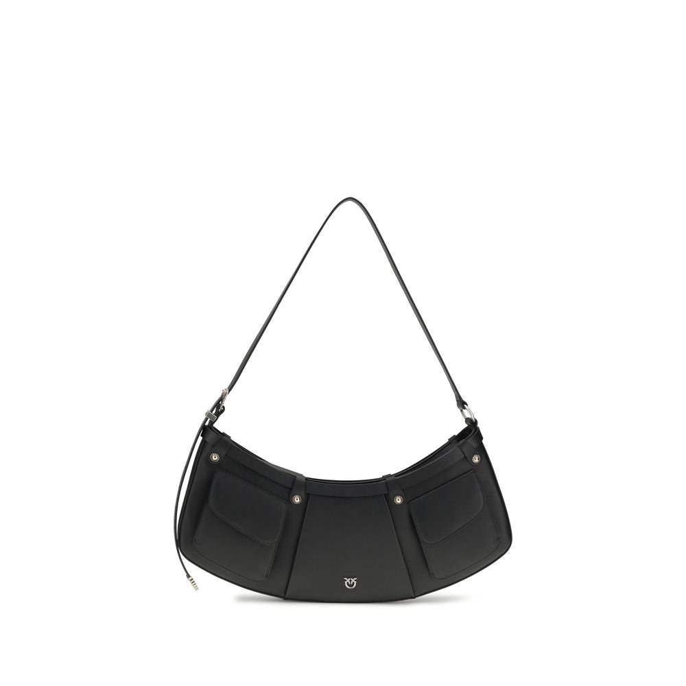 Schultertasche aus Kalbsleder, schwarz