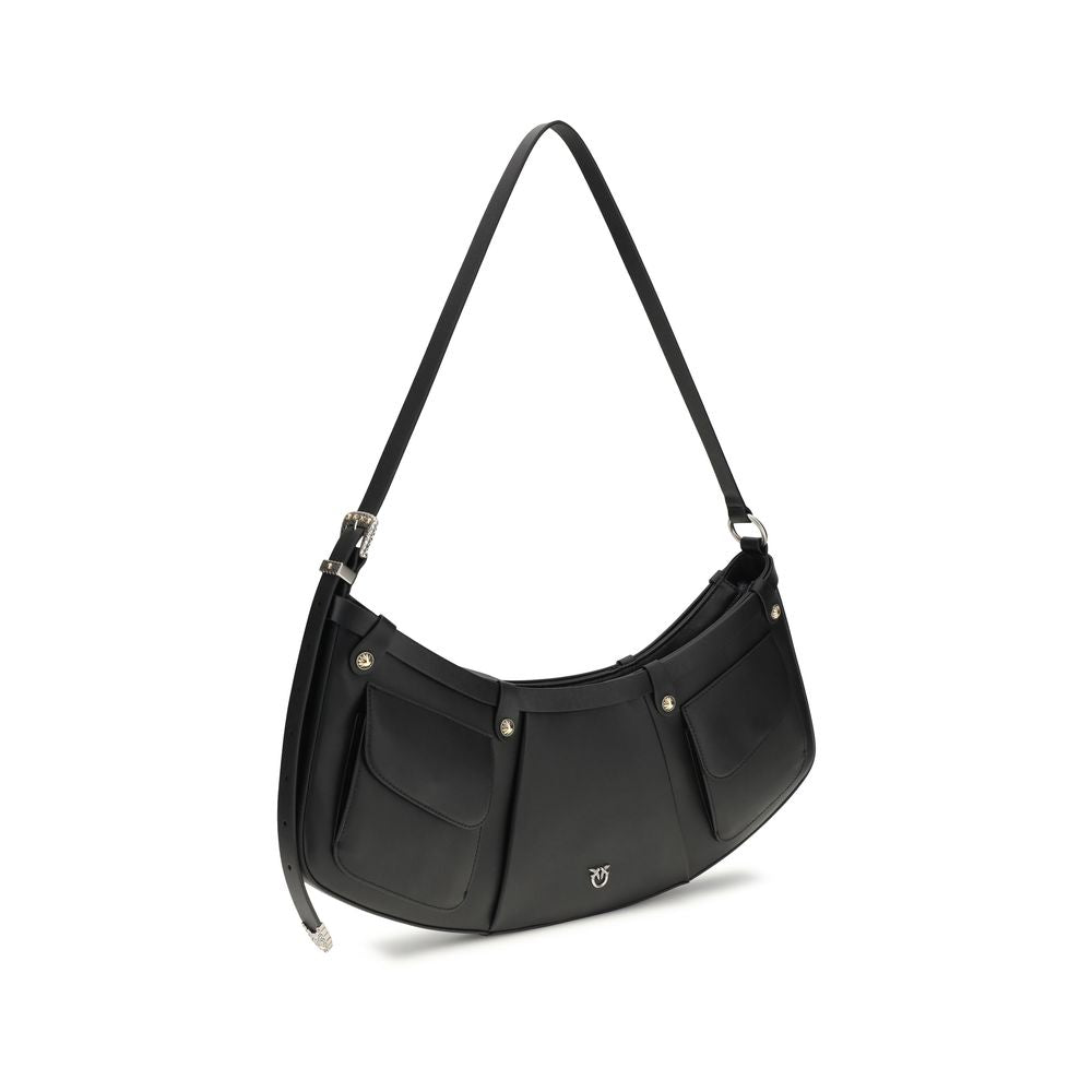 Schultertasche aus Kalbsleder, schwarz