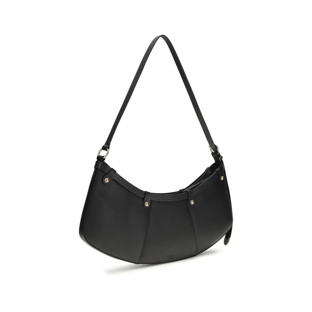 Schultertasche aus Kalbsleder, schwarz
