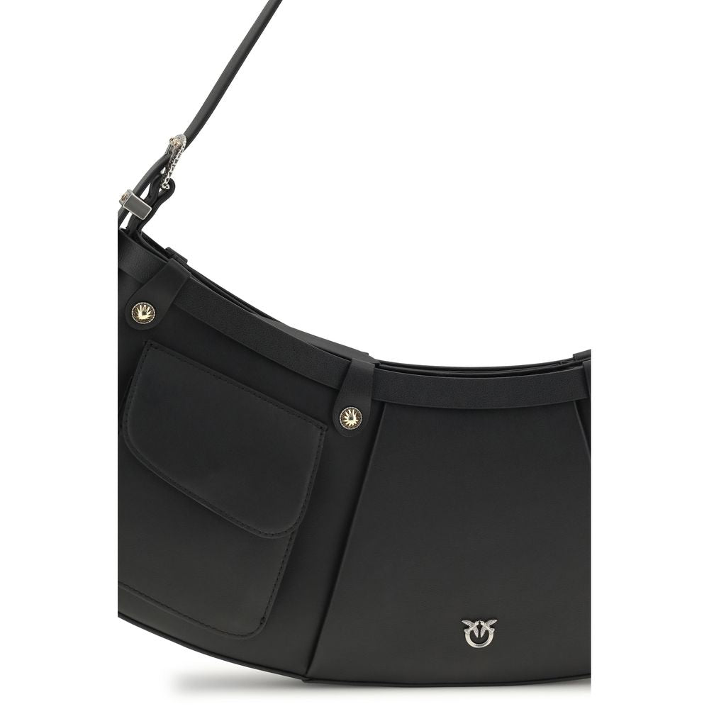 Schultertasche aus Kalbsleder, schwarz