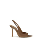 Brown Silk Stiletto Heel Sandals