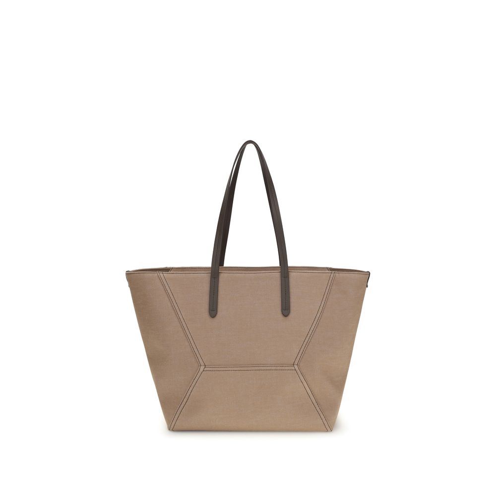 Borsa a spalla in cotone beige